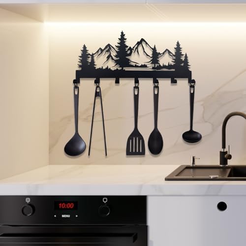 Metal Key Holder, Wall Mounted Key Hooks, Key Holder for Wall, Key Organizer Rack with 7 Hooks, Key Hanger Decor for Kitchen, Entryway, Hallway, Bedroom, Doorway (Mountain 12IN) - Image 6