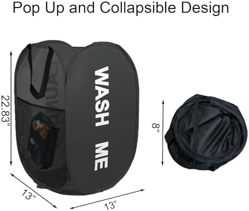 Collapsible Mesh Pop Up Laundry Hamper 2Pack Foldable Laundry Basket for clothing, stuffed animals, towels, for Laundry Room, Dorm, Apartment (Black+Grey) - Image 5