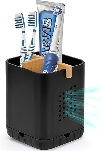 Boperzi Black Toothbrush Holders for Bathroom, Electric Toothbrush Holder with Bamboo Divider, Detachable Anti-Slip Toothbrush and Razor Holder Drainage for Shower, Toothbrush Organizer and Storage by Boperzi