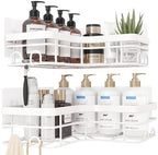 Sakugi Corner Shower Caddy - 2 Pack, Adhesive Shower Organizers, Rustproof Stainless Steel Shower Shelves with 8 Hooks, No Drilling Bathroom Organizers and Storage Racks, Space-Saving, White, X-Large - Image 3