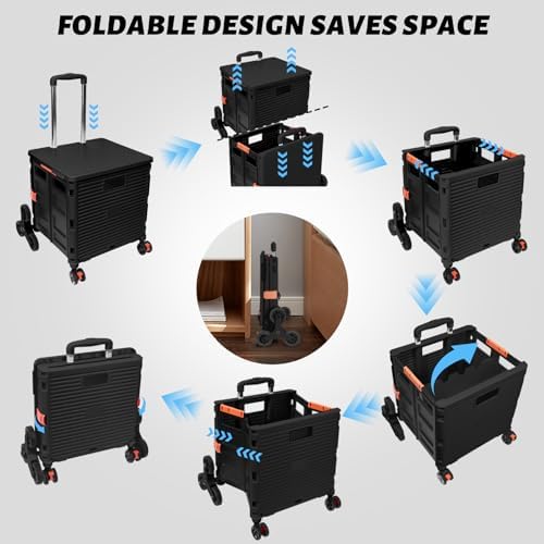 FELICON SELORSS Folding Utility Climber Cart Portable Rolling Crate-Black - Image 4