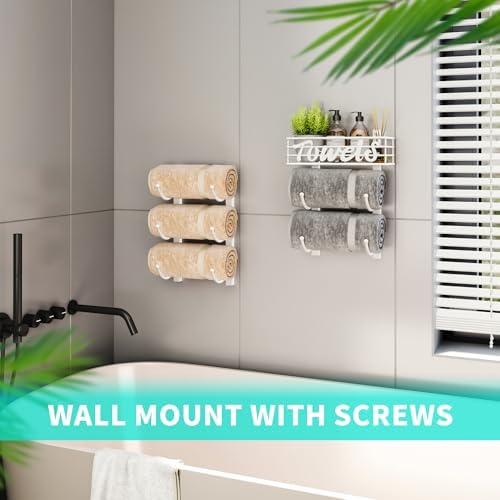 HapiRm Towel Racks for Bathroom Storage - 6 Tier Over The Door & Wall Mount Rolled Towel Storage Organizer Holder with Metal Shelf Basket for Small Bathroom, Camper, Rv - White, Patented - Image 5