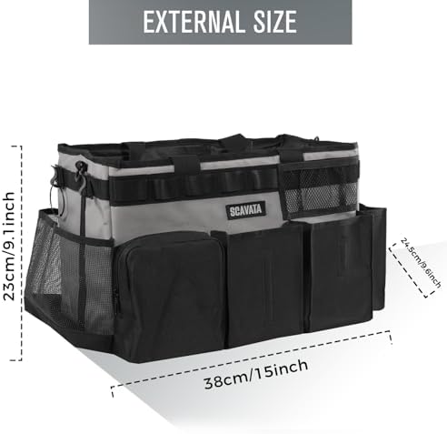 SCAVATA Wearable Cleaning Caddy Bag, Cleaning Caddy Supplies Organizer with Handle & Shoulder Straps for Housekeepers, Under Sink & Car Cleaning Tool Organizers with 4 Foldable Divider (Grey) - Image 5