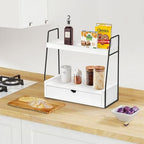 2-Tier Bathroom Countertop Organizer with Drawer, Wood Vanity Shelf White - Image 2
