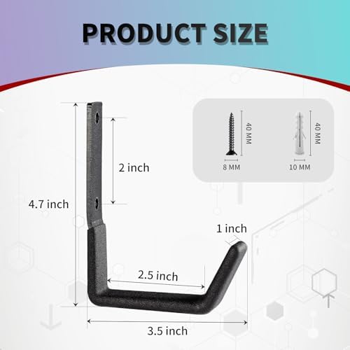 Heavy Duty Steel Hooks - Wall Mount Organizer for Garage & Garden Tools, Hoses & More (4, Small) - Image 2