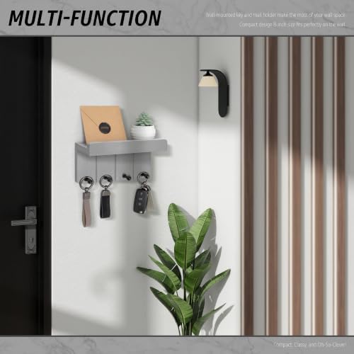 Rebee Vision Key Holder Wall Mount with Shelf for Home Decor, Light Gray - Image 3