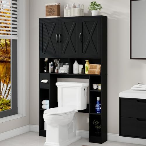 Vabches Over The Toilet Storage Cabinet with 3 Barn Doors.Black - Image 6