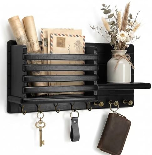 Rebee Vision Key Holder Wall Mount with 8 Key Hooks for Rome Decor, Black by REBEEVISION