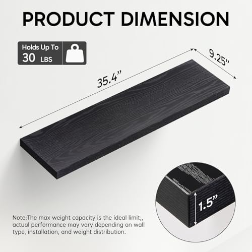 BAYKA Black Floating Shelves 35.4in, Set of 2, Wall Mounted for Wall Decor - Image 3