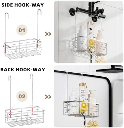 SHANSHUI Shower Hanging Caddy, Bathroom Shower Organizer Basket, Shampoo Bracket, Over Door Showers Rack with Hooks, 304 Stainless Steel Rustproof - Image 3