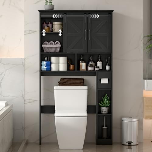 Halitaa Toilet Rack with 2 Sliding Barn Doors, Black - Image 3