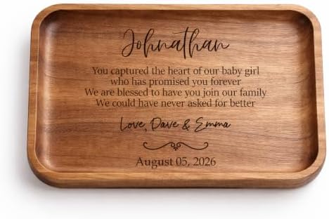 Custom Wooden Valet Tray for Son-in-Law, Personalized Engraved Wood Catchall Tray, Groom Wedding Gift from in-Laws, Welcome New Member Gift for New Son from Bride's Parent by HatafaFurni