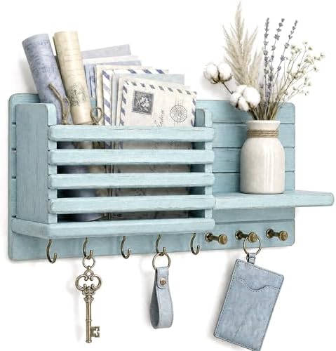 Rebee Vision Key Holder Wall Mount with Mail Slot for Room Decor, Blue by REBEEVISION