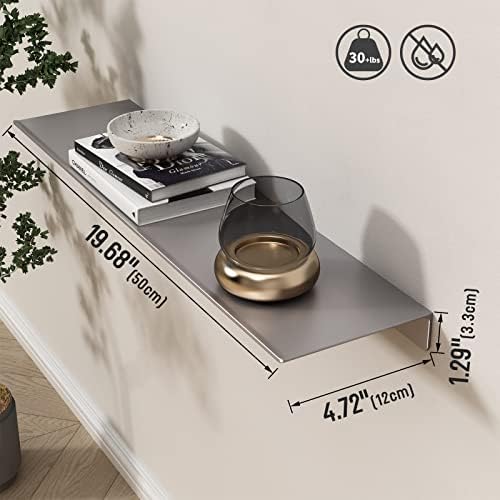 Danpoo 20 inch Gray Floating Shelf for Wall Organizer & Storage, Display Shelf, Metal Wall Shelf for Bathroom, Living Room, Kitchen, Bedroom - Image 3