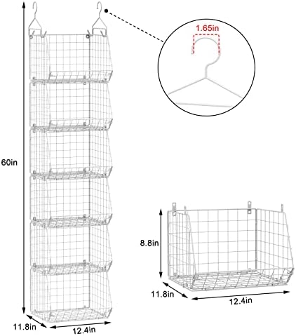 X-cosrack 6 Tier Closet Hanging Organizer, Clothes Hanging Shelves with 4 Hanging Hooks 5 S Hooks, Wire Storage Basket Bins, for Clothing Sweaters Shoes Handbags Clutches Accessories Patent - Image 3