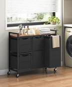 HOOBRO Laundry Sorter with 4 Section, 34 Gal. (127 L) Laundry Hamper with Wheels, Rolling Laundry Basket with Shelf, Pull-Out Detachable Bags, Side Pockets, Rustic Brown and Black BF14XY01N1 - Image 2