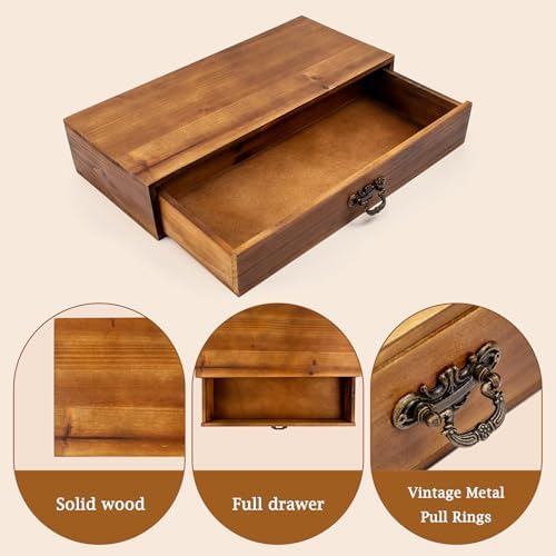 Desk Organizer with Drawers Light Brown Vintage Wood Desktop Storage Box - Image 4