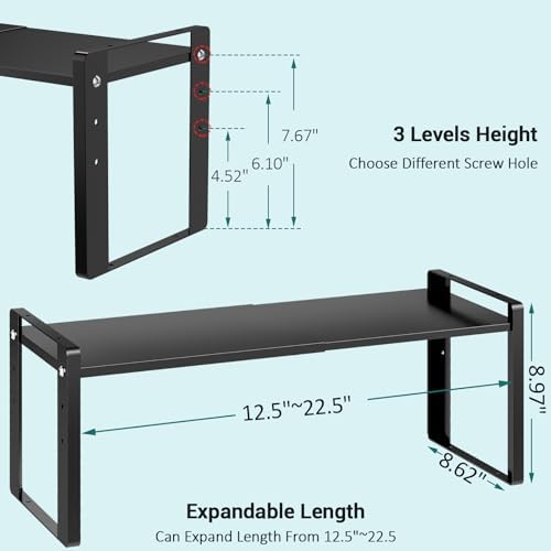 2 Pack Expandable Cabinet Organizer Shelves, 88lbs High Weight Capacity, Stackable Heavy-Duty Metal Storage Rack, Adjustable Cabinet Shelf for Kitchen, Pantry, Cupboard, Under Sink, Black - Image 3