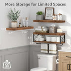 QEEIG Bathroom Shelves Over Toilet - Floating Shelf for Wall Toilet Paper Storage Farmhouse 24 inch Long Set of 3, Rustic Brown (029-60BN3) - Image 3