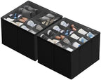 SUOCO 2 Pack Shoe Organizer for Closet, Fits up to 32 Pairs, Small Space Shoe Storage Boxes Bins Containers w/Adjustable Dividers and Clear Top, Black by SUOCO