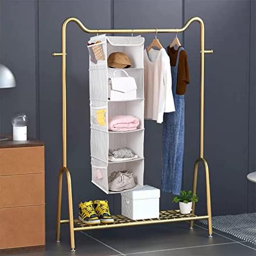 BrilliantJo 5 Shelves Hanging Closet Organizer, 2 Pack Hanging Storage with 6 Side Pockets for Clothes Shoes, 43"x12"x12"(Strip) - Image 6
