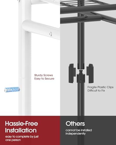 Sakugi Clothes Rack - 33.0" x 12.2" x 79.5" Clothing Rack with Shelves & Wheels, Multi-Functional Wardrobe Closet with Hooks, Sturdy Metal Garment Rack for Bedroom, Laundry, Balcony (White) - Image 4