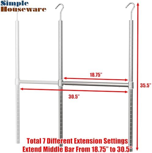 Simple Houseware Adjustable Closet Hanging Rod, Chrome - 2 Pack - Image 3
