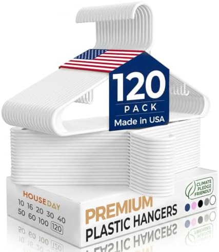 HOUSE DAY White Plastic Hangers 120 Pack, Slim Space-Saving Clothes Hangers by HOUSEDAY