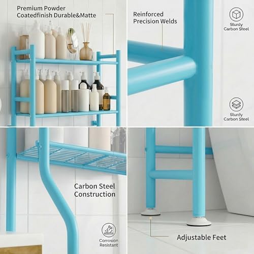 GloTika 3-Tier Over Toilet Storage, Anti-Tilt, 64" H, Blue - Image 6