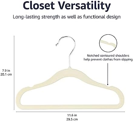 Amazon Basics Kids Space Saving Velvet Non-Slip Clothes Hangers with Shoulder Notches, Sturdy Construction for Closet Organization, 11.6", Beige, 30-Pack - Image 5