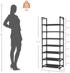 LANTEFUL 7 Tiers Shoe Rack 18-20 Pairs Boots Organizer Storage Sturdy Narrow Shoe Shelf for Entryway, Closets with Hooks, Black - Image 3
