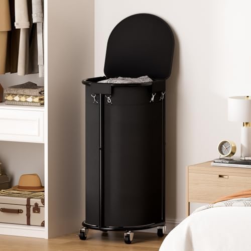 Laundry Hamper with Wheels and Lid, 100L Half Round Rolling Laundry Basket - Image 2