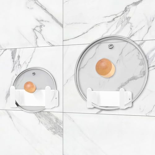 Pot Lid Rack, Wall Mounted 304 Stainless Steel Pan Lid Organizer Holder, Self Adhesive, Kitchen Cooking Utensil Tool (White, Set of 2) - Image 6