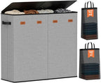Laundry Hamper 4-Section with Lid, 185L Laundry Sorter with 4 Removable Bags + 1 Extra Large Bag, Switchable 3/4 Compartment, Laundry Basket Organizer for Bedroom, Laundry Room，Grey by Vexalora
