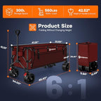 Originsure 300L Beach Wagons Carts Foldable with Big Wheels, 560lbs, Red - Image 2