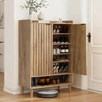 Smuxee Oak Shoe Cabinet with Fluted Doors, 6-Tier Shoe Storage Cabinet with Adjustable Shelves, Freestanding Shoe Organizer Cabinet for Entryway, Hallway, Closet, Living Room by Smuxee