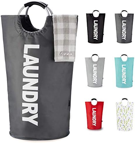 Caroeas 100L Laundry Basket,Large Laundry Hamper, Laundry Bag with Padded Handles, Clothes Hamper Stands Up Well, Collapsible Free Standing Easy Storage Washing Bin (Dark Grey,100L) by Caroeas