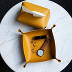 Valet Tray, Leather Tray, Small Catchall Tray, Foldable Jewelry Travel Organizer, Suitable for Travel, Storage, Nightstand, Home or Office (Yellow-S) - Image 7