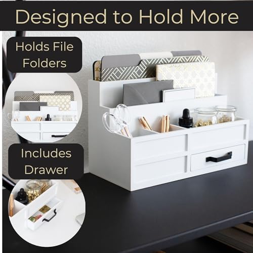 BLU MONACO | White Desktop Organizer with Drawer Storage | Tabletop Organizer with Drawers for Paper Bills Mail | Wooden Mail Organizer for Countertop Workspace - Image 4