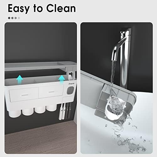 iHave Toothbrush Holders Wall Mounted with Toothpaste Dispenser & 4 Cups - Image 8