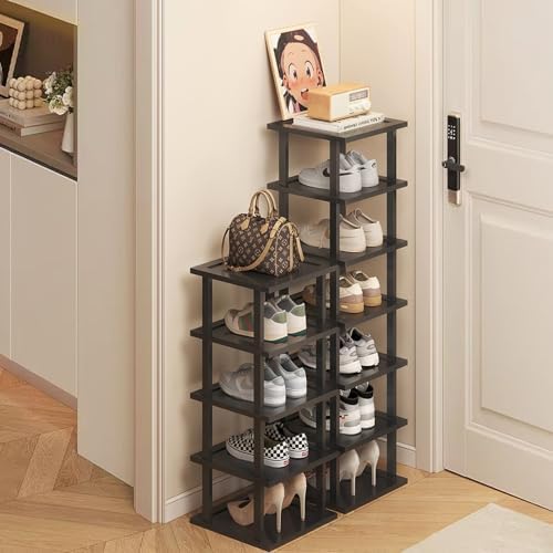 Vertical Shoe Rack - Tall Narrow Shoe Rack Organizer for Small Spaces,12 Tier Bamboo Shoen Shelf for Entryway,Closet,Corner,Doorway,Skinny Shoe Shelf Space Saving Shoe Storage,Free Stackable DIY by AFOORD