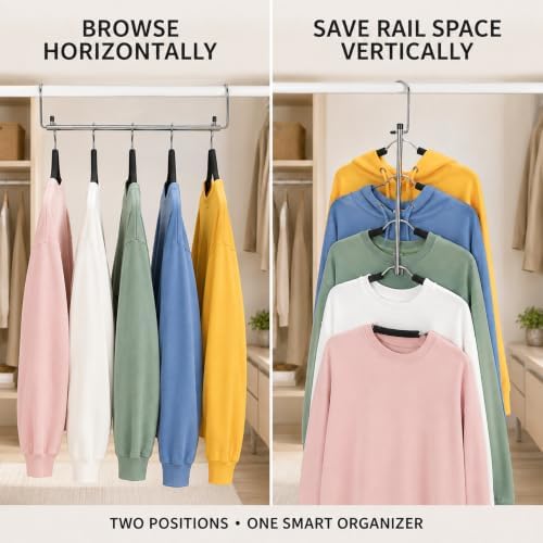 Space Saving Clothes Hangers – 5-in-1 Shirt & Coat Hangers with Non-Slip Foam, Stainless Steel Tiered Closet Organizer for Sweatshirts, Hoodies, Sweaters, T-Shirts – 2 Pack by ZNBEN - Image 2