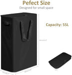 efluky Slim Laundry Basket with Lid, Narrow Laundry Hamper with Handles, Collapsible Dirty Clothes Hamper, Tall Laundry Bin for Laundry Room, Dorm and Bedroom, 55L Black - Image 2