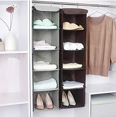 BrilliantJo 5 Shelves Hanging Closet Organizer, 2 Pack Hanging Storage with 6 Side Pockets for Clothes Bags, 43"x12"x12"(Gray) - Image 4