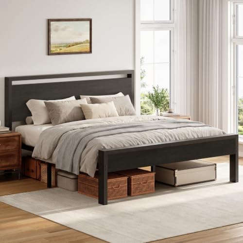 Sweetcrispy 14 Inch King Bed Frame with Wood Headboard, Black by Sweetcrispy