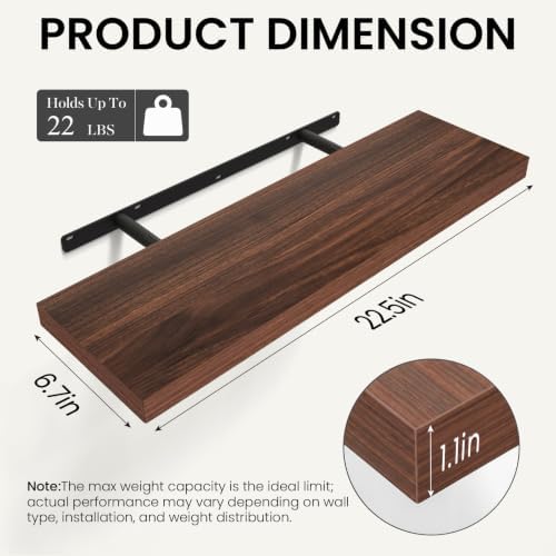 BAYKA Walnut-Like Floating Shelves 22.5in, 2 Pack, Wall Mounted Wall Decor - Image 3