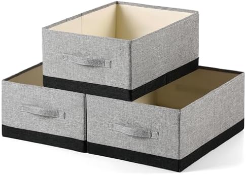 Linen Folding Storage Bins, 3 Pack Large Storage Baskets, Washable, Clothing Storage Bins with Handle, Closet Organizer for Storage Sweater,Sheets (gray black, 18½"x13½x8½) by Unknown