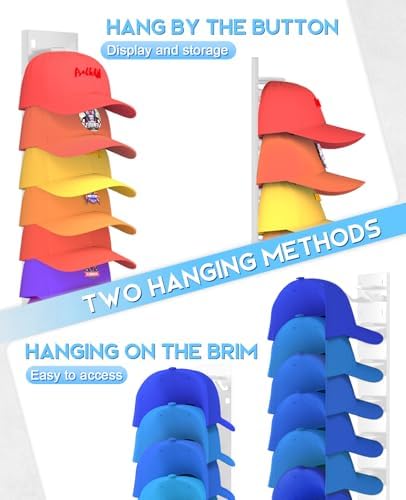 4 Pack Hat Organizer for Baseball Caps, Strong Adhesive Hat Rack for Wall, Multilayer Hat Storage Display Holder for Door Closet, Cap Organizer Storage Wall Mounted Hat Hooks Hold up to 36 Hat (White) - Image 4