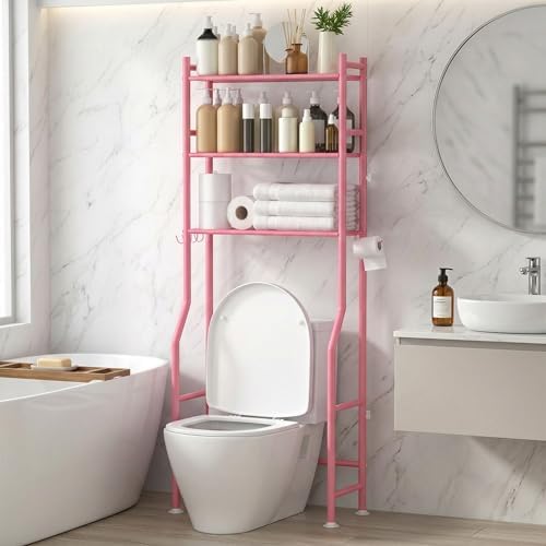 GloTika 3-Tier Over Toilet Storage, Anti-Tilt, 64" H, Pink by QualityHomewareTimlessComfort
