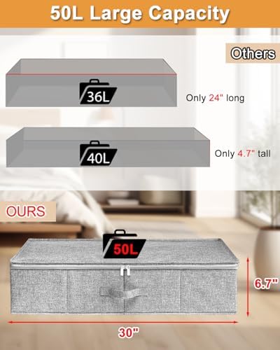 punemi 6.7 in Tall Sturdy Under Bed Storage Containers with Lid, 2Pack,Gray | Stackable Clothes Storage Bag with Rigid Side and Bottom , for Blankets, Bedding& Shoes, Closet, Dorm & Bedroom Organization - Image 5